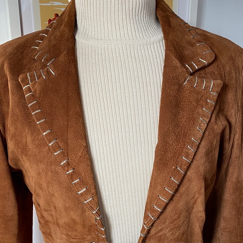 Vintage Joe Boxer 100% Suede Tie-Front Brown Jacket - Picture 5 of 10